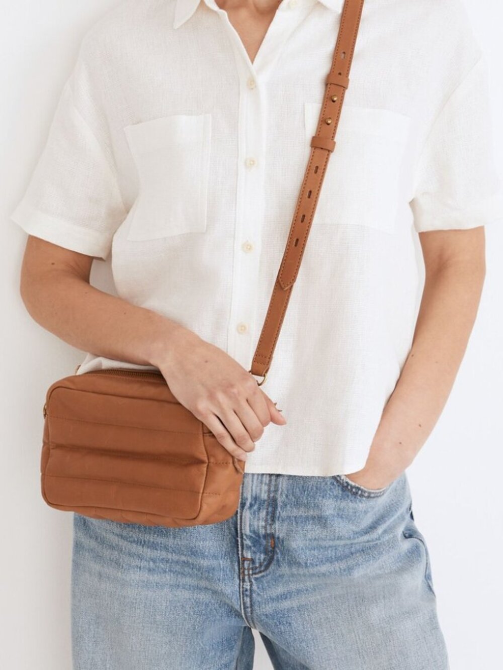 Madewell Transport Camera Bag Puff Edition Warm Hickory Leather